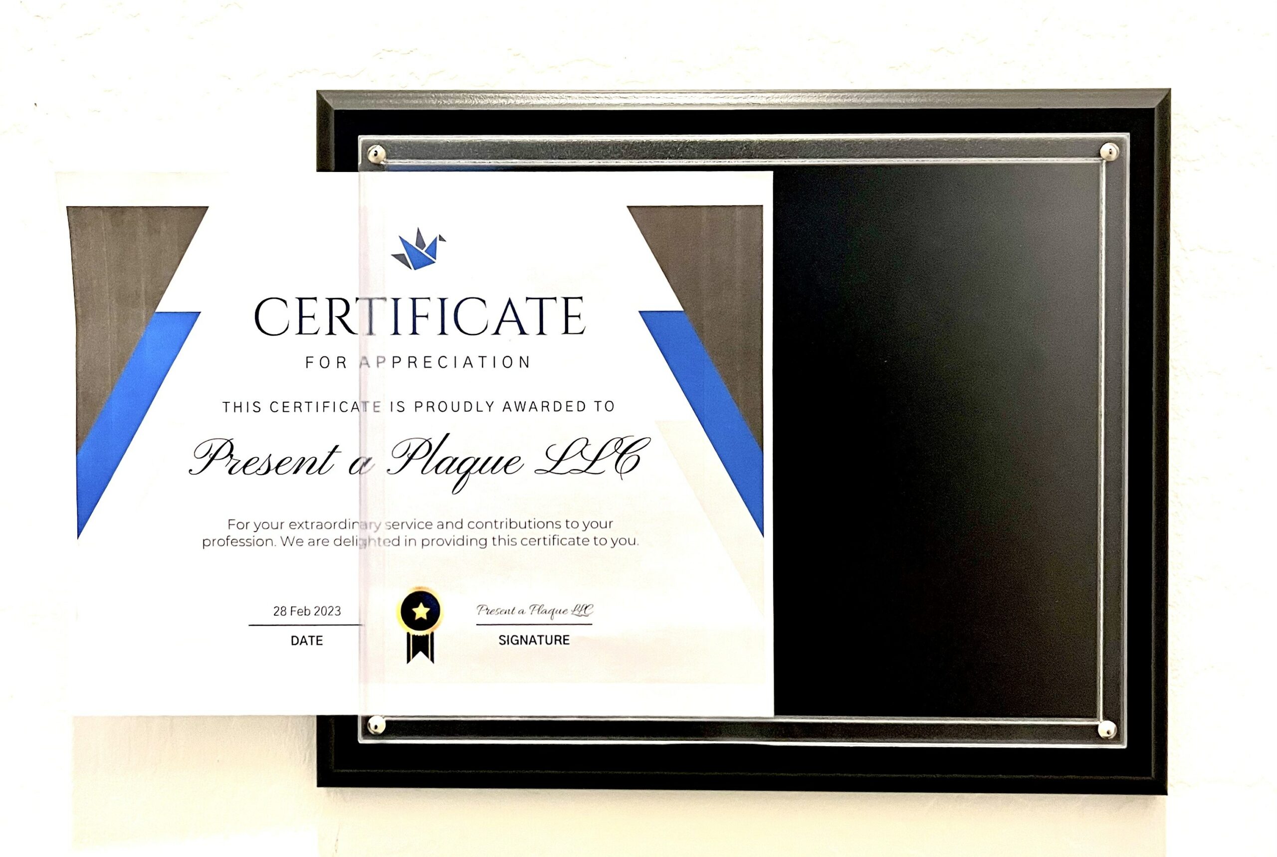FBSPOCM81 - 8.5 x 11 Black Pocket Plaque - Frosted Non-Glare Acrylic - 10 pcs per case - Image 2